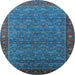 Round Machine Washable Oriental Light Blue Traditional Rug, wshurb2422lblu