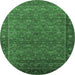 Round Machine Washable Oriental Emerald Green Traditional Area Rugs, wshurb2422emgrn