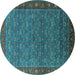 Round Oriental Turquoise Traditional Rug, urb2422turq