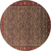 Round Machine Washable Oriental Brown Traditional Rug, wshurb2422brn