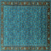 Square Machine Washable Oriental Turquoise Traditional Area Rugs, wshurb2422turq