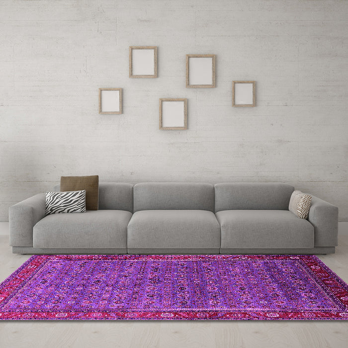 Machine Washable Oriental Pink Traditional Rug in a Living Room, wshurb2422pnk