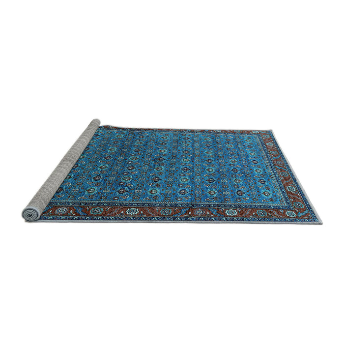 Sideview of Machine Washable Oriental Light Blue Traditional Rug, wshurb2422lblu