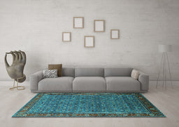 Machine Washable Oriental Turquoise Traditional Area Rugs in a Living Room,, wshurb2422turq