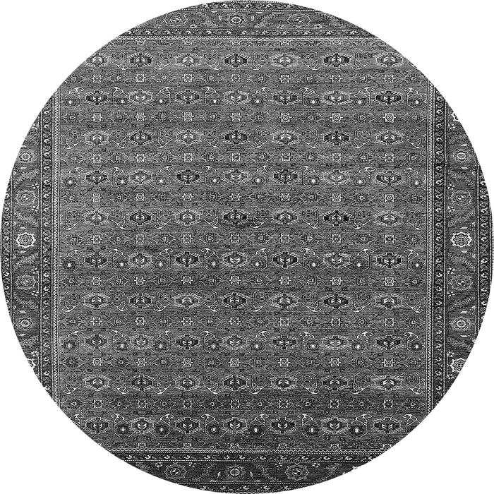 Round Machine Washable Oriental Gray Traditional Rug, wshurb2422gry