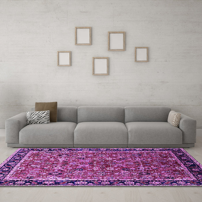 Machine Washable Oriental Purple Industrial Area Rugs in a Living Room, wshurb2423pur