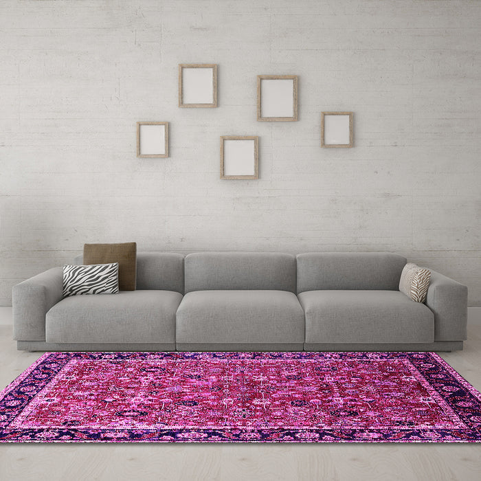 Machine Washable Oriental Pink Industrial Rug in a Living Room, wshurb2423pnk