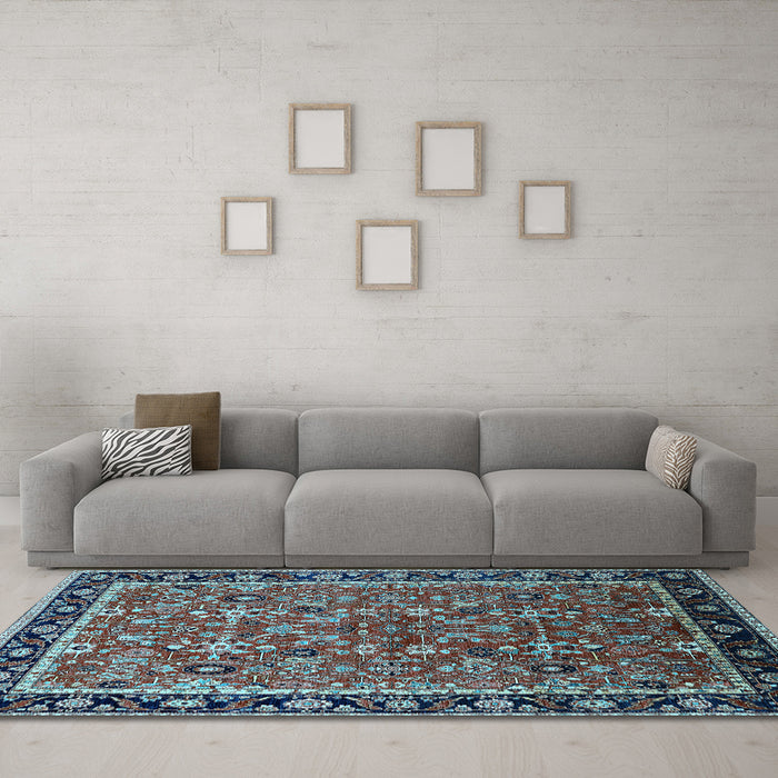 Machine Washable Oriental Light Blue Industrial Rug in a Living Room, wshurb2423lblu