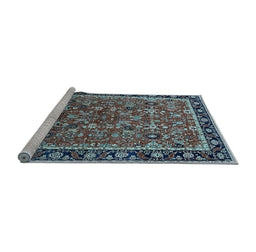 Sideview of Machine Washable Oriental Light Blue Industrial Rug, wshurb2423lblu