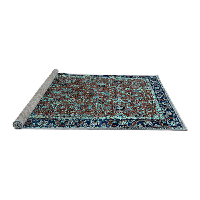 Sideview of Machine Washable Oriental Light Blue Industrial Rug, wshurb2423lblu
