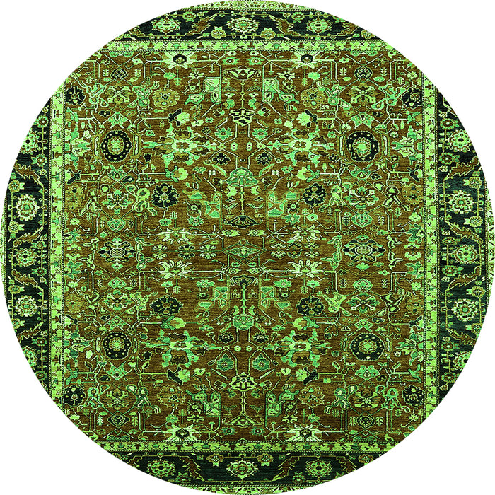 Round Machine Washable Oriental Green Industrial Area Rugs, wshurb2423grn