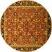 Round Machine Washable Oriental Yellow Industrial Rug, wshurb2423yw