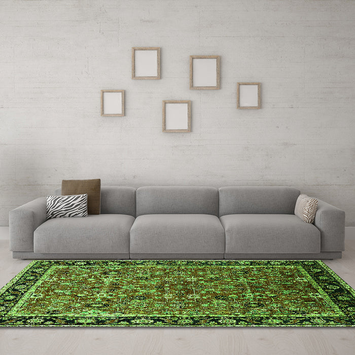 Machine Washable Oriental Green Industrial Area Rugs in a Living Room,, wshurb2423grn
