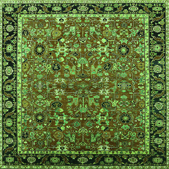Square Machine Washable Oriental Green Industrial Area Rugs, wshurb2423grn