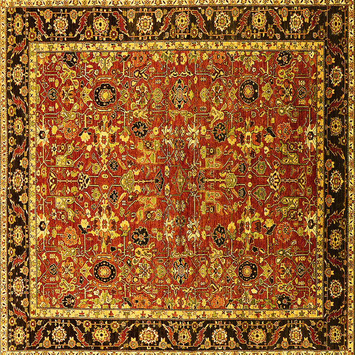 Square Machine Washable Oriental Yellow Industrial Rug, wshurb2423yw