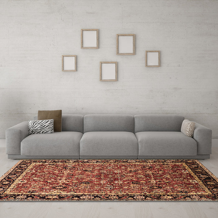 Machine Washable Oriental Brown Industrial Rug in a Living Room,, wshurb2423brn