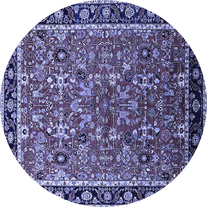 Round Machine Washable Oriental Blue Industrial Rug, wshurb2423blu