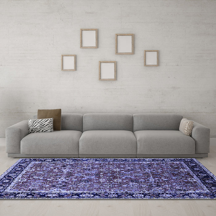 Machine Washable Oriental Blue Industrial Rug in a Living Room, wshurb2423blu