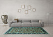 Machine Washable Oriental Turquoise Industrial Area Rugs in a Living Room,, wshurb2423turq