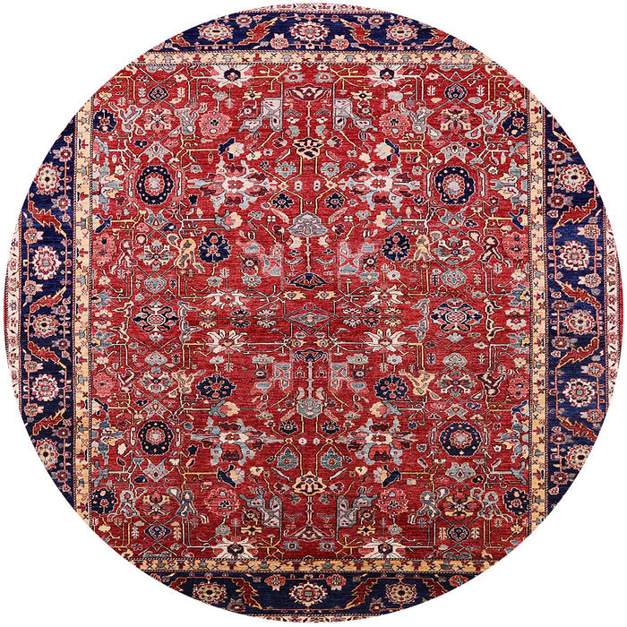 Round Mid-Century Modern Cranberry Red Oriental Rug, urb2423