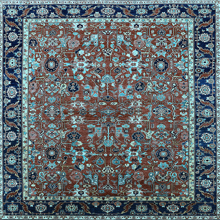 Square Machine Washable Oriental Light Blue Industrial Rug, wshurb2423lblu