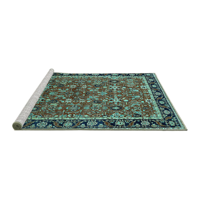 Sideview of Machine Washable Oriental Turquoise Industrial Area Rugs, wshurb2423turq
