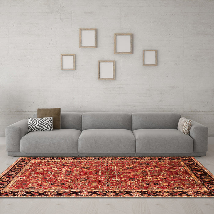 Machine Washable Oriental Orange Industrial Area Rugs in a Living Room, wshurb2423org