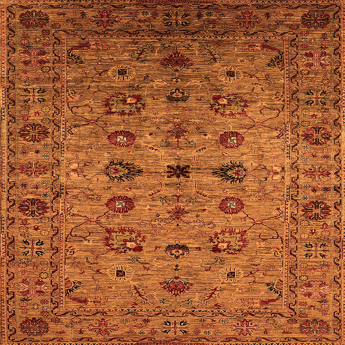 Square Machine Washable Oriental Orange Industrial Area Rugs, wshurb2424org