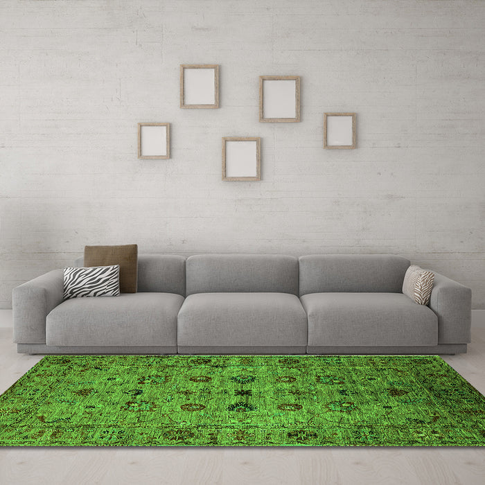 Machine Washable Oriental Green Industrial Area Rugs in a Living Room,, wshurb2424grn