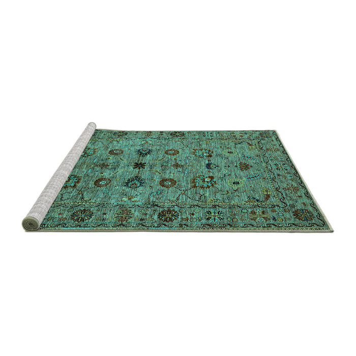 Sideview of Machine Washable Oriental Turquoise Industrial Area Rugs, wshurb2424turq