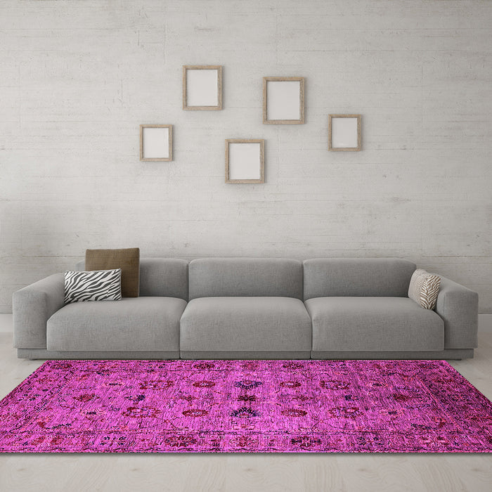 Machine Washable Oriental Pink Industrial Rug in a Living Room, wshurb2424pnk