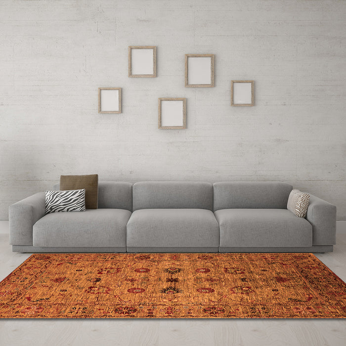 Machine Washable Oriental Orange Industrial Area Rugs in a Living Room, wshurb2424org