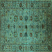 Square Machine Washable Oriental Turquoise Industrial Area Rugs, wshurb2424turq