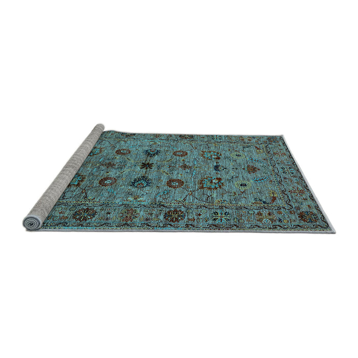 Sideview of Machine Washable Oriental Light Blue Industrial Rug, wshurb2424lblu