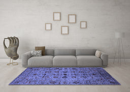 Machine Washable Oriental Blue Industrial Rug in a Living Room, wshurb2424blu