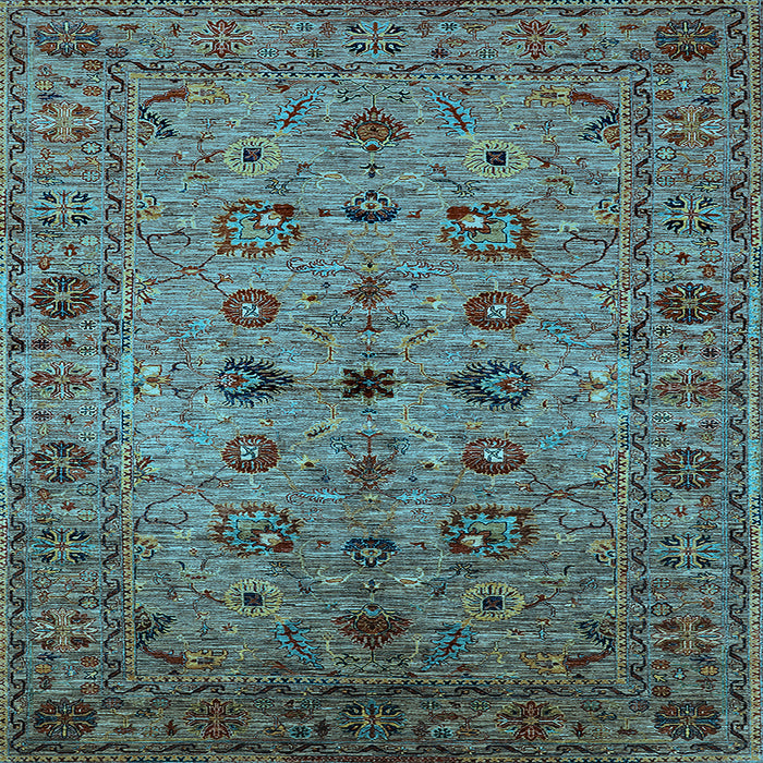 Square Machine Washable Oriental Light Blue Industrial Rug, wshurb2424lblu
