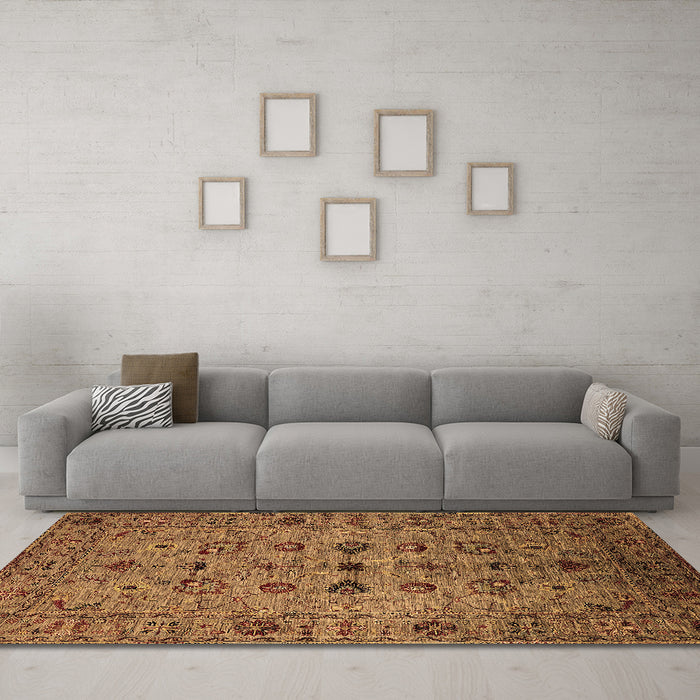 Machine Washable Oriental Brown Industrial Rug in a Living Room,, wshurb2424brn