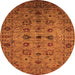 Round Machine Washable Oriental Orange Industrial Area Rugs, wshurb2424org