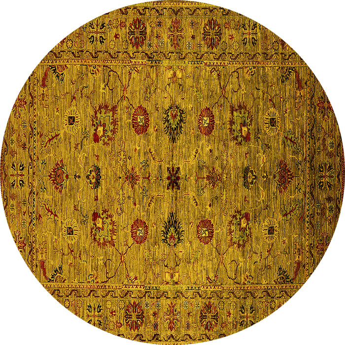 Round Oriental Yellow Industrial Rug, urb2424yw