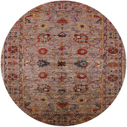 Round Mid-Century Modern Saffron Red Oriental Rug, urb2424