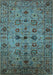 Machine Washable Oriental Light Blue Industrial Rug, wshurb2424lblu