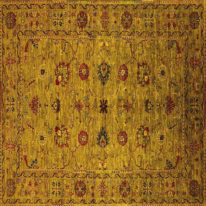 Square Machine Washable Oriental Yellow Industrial Rug, wshurb2424yw