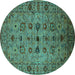 Round Machine Washable Oriental Turquoise Industrial Area Rugs, wshurb2424turq