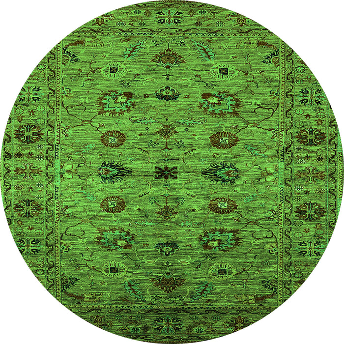 Round Machine Washable Oriental Green Industrial Area Rugs, wshurb2424grn