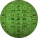 Round Machine Washable Oriental Green Industrial Area Rugs, wshurb2424grn