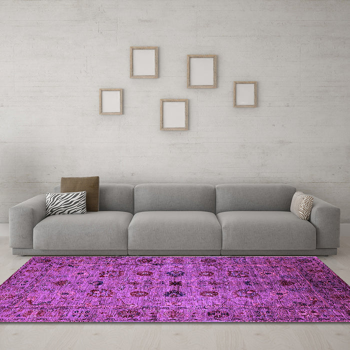 Machine Washable Oriental Purple Industrial Area Rugs in a Living Room, wshurb2424pur