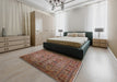 Mid-Century Modern Saffron Red Oriental Rug in a Bedroom, urb2424