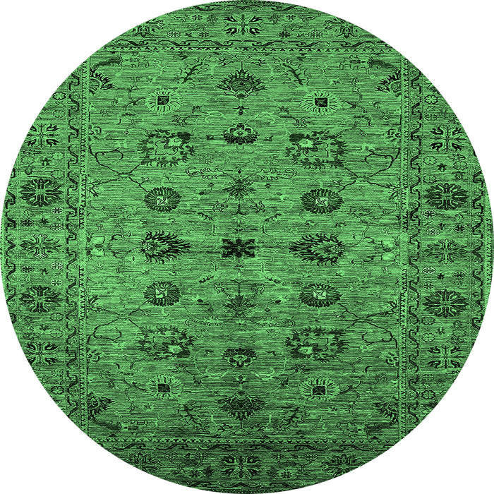 Round Machine Washable Oriental Emerald Green Industrial Area Rugs, wshurb2424emgrn