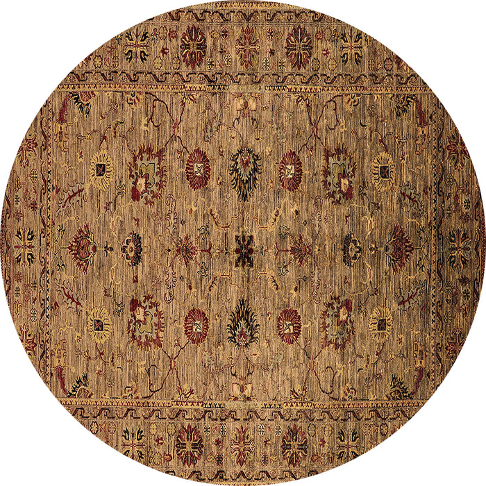 Round Machine Washable Oriental Brown Industrial Rug, wshurb2424brn