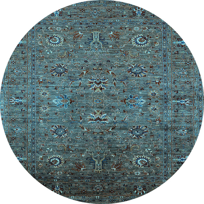 Round Machine Washable Oriental Light Blue Industrial Rug, wshurb2425lblu